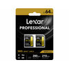 Cartes mémoires Lexar SDXC 64 Go Professional UHS-II 1800x (280Mb/s) Pack de 2
